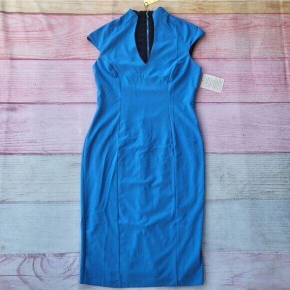 NWT Alexia Admor Cobalt‎ Blue V-Neckline Cap Sleeve Midi Dress Size Large - Picture 3 of 7